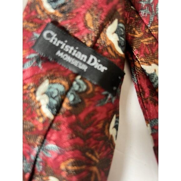Lot 2 Vintage Christian Dior Designer Paisley Floral Tie Polyester Silk - Picture 3 of 7